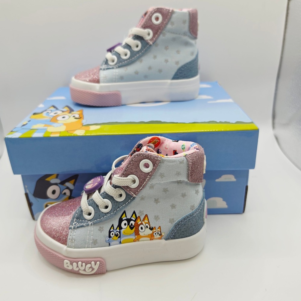 Ground Up Bluey Toddler Girls High Top Sneakers Pink Glitter Blue Size 5 NEW